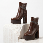 Women's Leather Ankle Boots | Bold Glamour with Chunky Block Heel