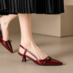 Women's Glossy Pointed Slingback Heels | Refined Office Fit