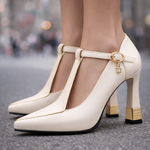 Women's Leather Buckle Block Heels | Refined Everyday Fit