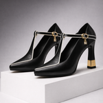 Women's Leather Buckle Block Heels | Refined Everyday Fit