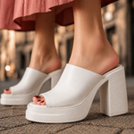 Women's Premium Leather Platform Mule Heels | All-Day Comfort with Sleek Open-Toe Design
