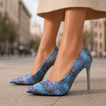 Women's Printed Leather Pointed Toe Heels | Bold Mosaic Elegance