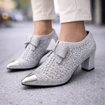 Women's Rhinestone Block Heels | Elegant Statement Bow Design