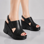Women's Soft Leather Platform Wedge Sandals | Effortless All-Day Comfort Fit