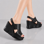 Women's Soft Leather Platform Wedge Sandals | Effortless All-Day Comfort Fit