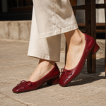 Women's Soft Upper Square Toe Heels | Elegant Parisian Style with Bow Detail