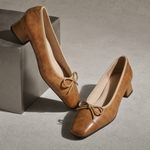 Women's Soft Upper Square Toe Heels | Elegant Parisian Style with Bow Detail