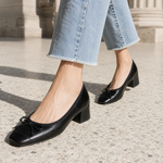 Women's Soft Upper Square Toe Heels | Elegant Parisian Style with Bow Detail