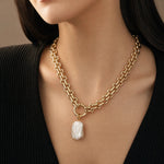Women's Textured Pearl Necklace | Bold Chain Link Statement Design