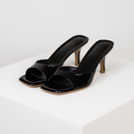 Women's Vegan Leather Open Toe Mule Heels | Sleek All-Day Comfort Design