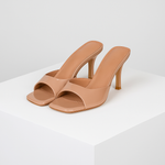 Women's Vegan Leather Open Toe Mule Heels | Sleek All-Day Comfort Design