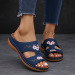 Women's Vegan Leather Slip-On Sandals | Charming Floral Embroidery Design