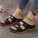 Women's Vegan Leather Slip-On Sandals | Charming Floral Embroidery Design