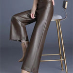 Women's Vegan Leather Wide-Leg Pants | Sleek Glossy Comfort Fit