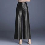Women's Vegan Leather Wide-Leg Pants | Sleek Glossy Comfort Fit