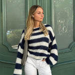 Amélie Laurent | Oversized Striped Knit Sweater With Cozy Luxe Appeal For Women
