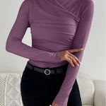 Amélie Rousseau | Wrap Neck Fitted Long Sleeve Top For Women