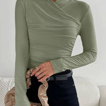 Amélie Rousseau | Wrap Neck Fitted Long Sleeve Top For Women
