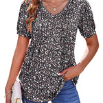 Zeagoo Puff Short Sleeve Boho V Neck Floral Blouse