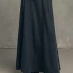 Charcoal Gray Air-layer High-neck Top And Flared Long Skirt Set