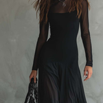 Black Tulle Patchwork Loose-fitting Maxi Dress