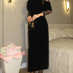 Black Velvet Lace-trimmed Fitted Maxi Dress