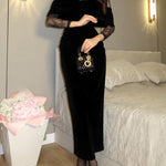 Black Velvet Lace-trimmed Fitted Maxi Dress