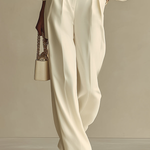 Ivory Ribbed Crew Neck Top And High-waisted Wide-leg Pants Suit