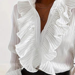 White Ruffled Long-sleeved Shirt