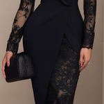 Black Blazer-Style Lace Midi Dress