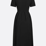 Black Irregular Craftsmanship Classic Square Neck Short Sleeve A-Line Midi Dress