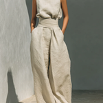 Bérénice™ | Casual Beige Sleeveless Co-Ord Set with Wide Leg Trousers