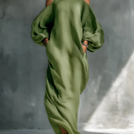 Green Off-shoulder Oversized Puff Sleeve Maxi Dress