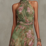 Anaïs™ | Elegant Floral Print Chiffon Maxi Halter Dress