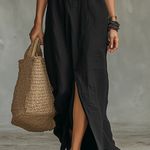 Soline™ | Long Black Maxi Dress with Buttons