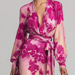 Rose Red Floral V-neck Belted Maxi Dress