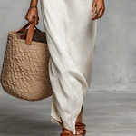 White Off-shoulder Batwing Sleeve Straight Maxi Dress