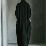 Black Minimalist Oversized Kimono-sleeved Maxi Dress