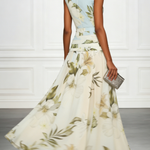 Blue And White Floral Ruffled Boat Neck Sleeveless Maxi Dress