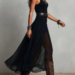 Black Sleeveless Tank Top With Tulle Skirt Maxi Dress(without belt)