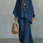 Minimalist Faux Linen Blend Flowy Top And Pants Two-piece Set