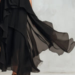 Black Chiffon Layered Round Neck Sleeveless Maxi Dress