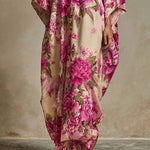 Floral Art Resort V-neck Batwing Sleeve Kaftan Maxi Dress