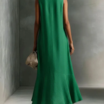 Green Faux Cotton-linen V-neck Sleeveless Maxi Dress