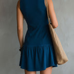 Bohemian Indigo V-Neck Button-Down Sleeveless Mini Dress