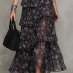 Gothic Floral Corset Tiered Chiffon Maxi Dress