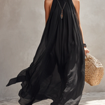 Black Chiffon Halter-neck Pleated Maxi Dress