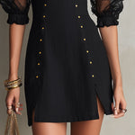 Black Off-Shoulder Puff Sleeve Studded Mini Dress