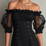 Black Off-Shoulder Puff Sleeve Studded Mini Dress