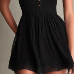 Black Pleated Waist Lace-trimmed Mini Dress